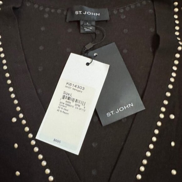 St. John Large Studded Sweater Set Cardigan & Vest Mahogany Brown NWT MSRP $1090 - Picture 10 of 11